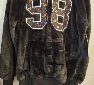 Stylish Black Faux Fur Kids Jacket with Number Design